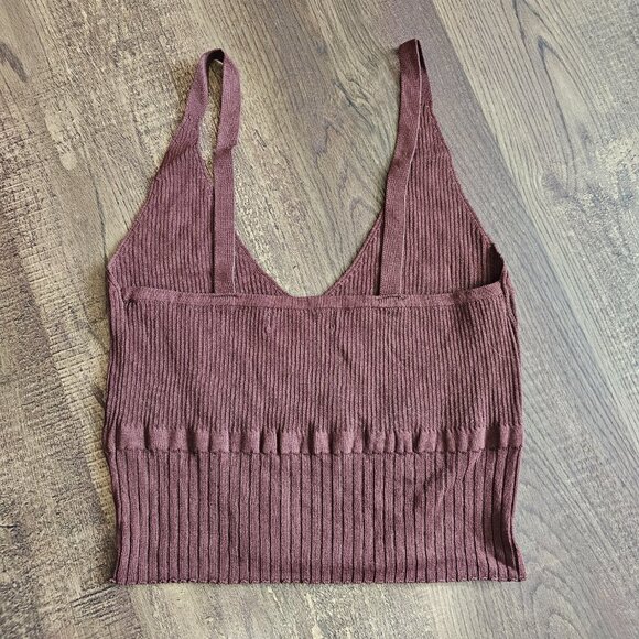 NEW!! Miss Love Ribbed Strappy Knit Top Cropped Tank, S, Chocolate - Picture 2 of 8